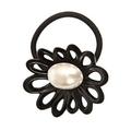Caravan Hand Decorated French Pony Tail Flower with Large Oval Pearl Black .65 Ounce