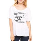 Thread Tank Women s All I Need Is Sparkle and Mascara Slouchy Tee 2X-Large White