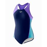 Girl s Swimwear Purple Mesh Splice One-Piece 16