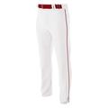 A4 Pro-Style Open Bottom Baseball Pant For Men in White/Cardinal | N6162