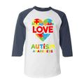 Shop4Ever Men s Love Puzzle Heart Autism Awareness Raglan Baseball Shirt X-Small White/Navy