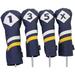 Majek Retro Golf Headcovers Blue White and Yellow Vintage Leather Style 1 3 5 X Driver Fairway and Hybrid Head Covers Fits 460cc Drivers Classic Look