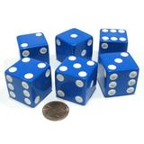 Koplow Games Set of 6 D6 25mm Large Opaque Jumbo Dice - Blue with White Pip #05239