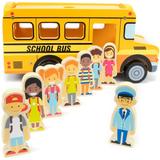 Imagination Generation Wooden Wheels Back to School Bus Wood Toy Car with 8 Students