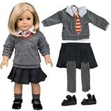 Hermione Granger Inspired Doll Outfit (6 Piece Set) - Halloween Costume Clothes for American Girl Doll & 18 Dolls - Hogwarts School Uniform