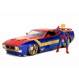 1973 Ford Mustang Mach 1 with Captain Marvel Figure Red and Blue - Jada 31193/4 - 1/24 Scale Diecast Model Toy Car