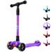 Allek Kick Scooter B02 with Light-Up Wheels and 4 Adjustable Heights for Children from 3-12yrs (Purple)