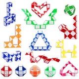 Magic Snake Cube Mini 5 Pack-24 Blocks Twist Puzzle Collection Brain Teaser Toy Snake Ruler Fidget Toys Sets for Kids Party Bag Fillers Game Geometric (5PCS)Random Colors