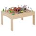 Teamson Kids Preschool Play Lab Toys Wooden Table with 85 Pieces Train and Town Set Natural