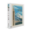 Seattle Washington Rainier and Stadiums Woodblock (1000 Piece Puzzle Size 19x27 Challenging Jigsaw Puzzle for Adults and Family Made in USA)