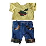 yellow tee and camo pants outfit fits most 14 - 18 build-a-bear vermont teddy bears and make your own stuffed