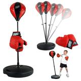 Adjustable Height Kids Punching Ball Bag Speed Boxing Sports Set Fighting Game With Gloves Strong Durable Spring Withstands Tough Hits for Stress Relief & Fitness