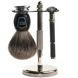 Parker 96R Safety Razor Shave Set - Includes Parker Safety Razor's Pure Badger Brush, Stand & 96R Butterfly Open Safety Razor