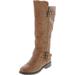 Nature Breeze Vivienne-01 Studded Quilted Leatherette Buckle Round Toe Motorcycle Boots Tan 6