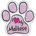 Pink Scribble Paws: I Love My Maltese | Dog Paw Shaped Car Magnets