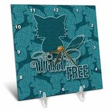 3dRose Wild and Free Fox in Teal Glitter Look Scrapbook Style Desk Clock 6 by 6-inch