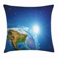 Earth Throw Pillow Cushion Cover United States View in Space Rising Sun Over The Earth and Its Landforms Decorative Square Accent Pillow Case 20 X 20 Inches Blue Green Light Brown by Ambesonne