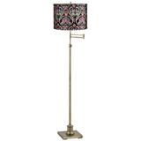 360 Lighting Chic Style Swing Arm Adjustable Floor Lamp 70 Tall Antique Brass Embroidered Drum Shade for Living Room Reading House