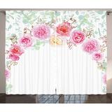 Shabby Chic Decor Curtains 2 Panels Set Floral Wreath in Half Blossoming Romantic Bridal Roses Peonies Feminine Window Drapes for Living Room Bedroom 108W X 84L Inches Multicolor by Ambesonne