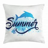 Dolphin Throw Pillow Cushion Cover Abstract Summer Lettering with Fish and Dolphin with Color Splashes Image Decorative Square Accent Pillow Case 20 X 20 Inches Dark Blue Pale Blue by Ambesonne