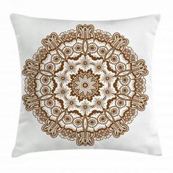 Brown Mandala Throw Pillow Cushion Cover Kaleidoscope Inspired Round Form Mandala with Circles and Flowers Decorative Square Accent Pillow Case 16 X 16 Inches Chocolate and White by Ambesonne