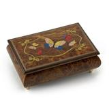 Gorgeous 30 Note Graceful Butterfly with Ribbon Outline Wood Inlay Music Box - Can t Help Falling in Love