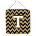 Carolines Treasures CJ1057-TDS66 Letter T Chevron Navy Blue and Gold Wall or Door Hanging Prints 6x6 multicolor
