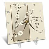 3dRose Patience is the Key to Joy Floral - Inspirational Rumi Poetry Desk Clock 6 by 6-inch