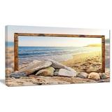 Design Art Framed Beach Rocks Photographic Print on Wrapped Canvas
