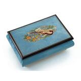 Gorgeous Handcrafted 30 Note Light Blue Musical Instrument Theme Wood Inlay Music Box - Liebestraum (Lizst)