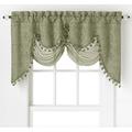 Ultra Elegant Clipped Jacquard Georgette Fringed Window Valance With an Attached Sheer Swag by GoodGram - Sage