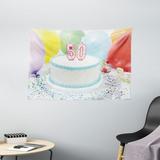 50th Birthday Decorations Tapestry White Sweet Cake on Table with Colorful Balloons Confetti Party Wall Hanging for Bedroom Living Room Dorm Decor 60W X 40L Inches Multicolor by Ambesonne