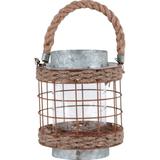 Hanging Ships Lantern Candle Holder 15 Inch Metal Glass Jute Rope