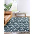 Unique Loom Trellis Hygge Shag Rug Blue/Beige 9 x 12 2 Rectangle Trellis Modern Perfect For Living Room Bed Room Dining Room Office