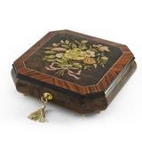 Charming Handcrafted Octagonal Italian Music Box with Floral Bouquet Inlay - Old McDonald Had A Farm