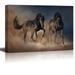 Canvas Prints Wall Art - Two Black Stallion Horse Run in Desert Dust Against Sunset Sky | Modern Wall Decor/Home Decoration Stretched Gallery Canvas Wrap Giclee Print & Ready to Hang - 12 x