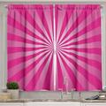 Ambesonne Hot Pink Kitchen Curtains Retro Fractal Stripes 55 x39 Hot Pink and White