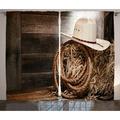 Western Decor Curtains 2 Panels Set American West Rodeo Hat with Traditional Ranching Robe on Wooden Ground Folk Art Photo Living Room Bedroom Accessories 108 X 90 Inches by Ambesonne