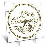 3dRose 18th Anniversary gift - gold text for celebrating wedding anniversaries - 18 years married together Desk Clock 6 by 6-inch