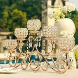 Efavormart 5 Arm 16 Crystal Chandelier Gold Metal Horizontal Table Standing Candelabra Wedding Centerpiece Candle Holder