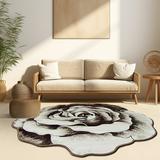 Flowers 6 Ft Round Throw Accent Area Rugs Floral Rose Flower Shaped Rug Modern for Girls Bedroom Floor Living Room Carpet 304 Brown