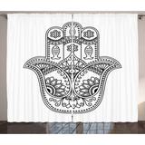 Hamsa Curtains 2 Panels Set Vintage Icon with Paisley Inspired Details Fishes and Flowers Evil Eye Hand Drawn Window Drapes for Living Room Bedroom 108W X 96L Inches Black White by Ambesonne