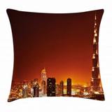 Landscape Throw Pillow Cushion Cover Arabic Dubai Downtown with Cityscape Skyscrapers Sunset Middle East City Photo Decorative Square Accent Pillow Case 16 X 16 Inches Multicolor by Ambesonne