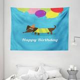 Dachshund Tapestry Dog and Balloons with Happy Birthday Quote Dachshund Breed Canine Illustration Wall Hanging for Bedroom Living Room Dorm Decor 80W X 60L Inches Multicolor by Ambesonne