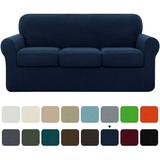 Subrtex 4-Piece Stretch Textured Grid Sofa Cover Slipcover Separate Cushion Cover(Navy Sofa)