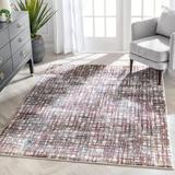 Well Woven Basket Weave Multi-Color Modern Squares Geometric Area Rug 3x5 (3 11 x 5 7 ) Abstract Stripes Purple Grey Ivory Plush Super Soft Carpet