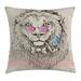 Animal Throw Pillow Cushion Cover Magestic Lion Head Hipster Style Glasses Pipes Sketch Print Decorative Square Accent Pillow Case 18 X 18 Inches Beige Black Baby Blue Light Pink by Ambesonne