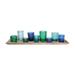 3R Studios Wood Tray with 9 Blue and Green Glass Votive Holders