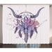 Feather Curtains 2 Panels Set Bull Skull Illustration with Dreamcatcher and Watercolor Splashes Abstract Window Drapes for Living Room Bedroom 108W X 108L Inches Lavender Black Grey by Ambesonne