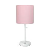 LimeLights White Stick Lamp with USB charging port and Fabric Shade Light Pink
